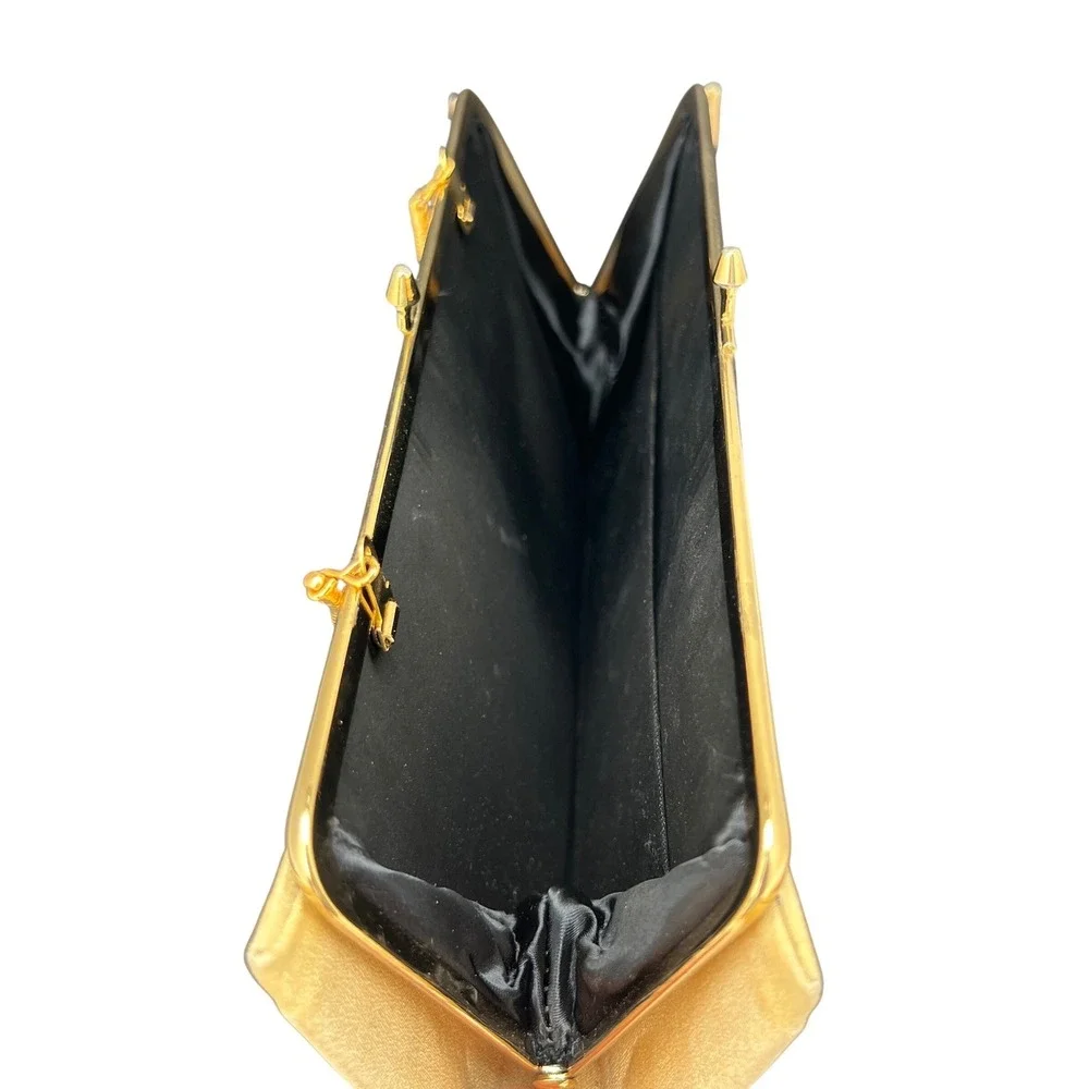 Vintage Style Clutch Champagne Satin Evening Bag Gold Chain Large